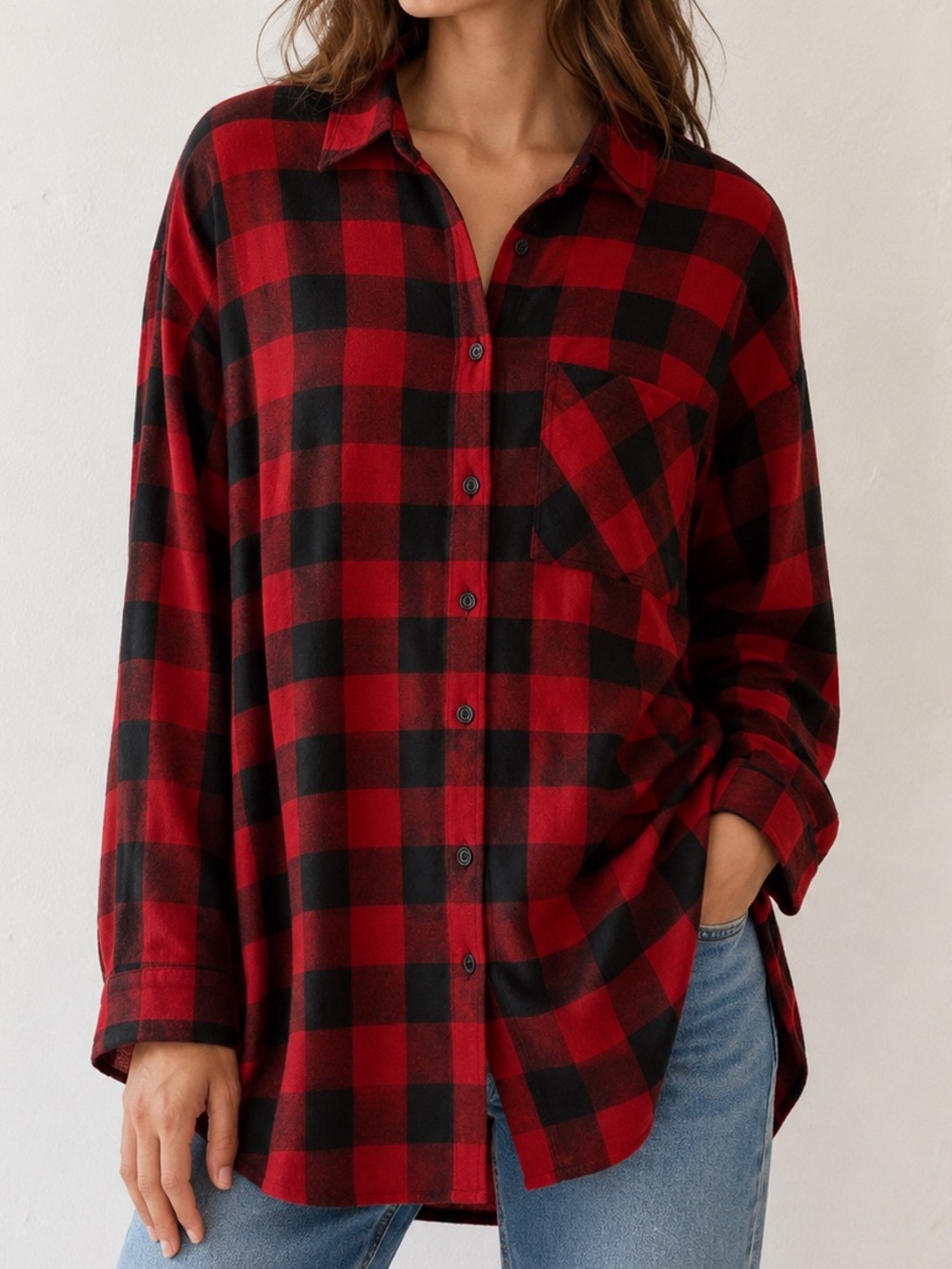 Trouvé Classic Red & Black Plaid Button-Up Shirt - Women